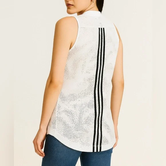Adidas White Mesh Sleeveless Top with Triple Stripe Back (1049) - Picture 3 of 12